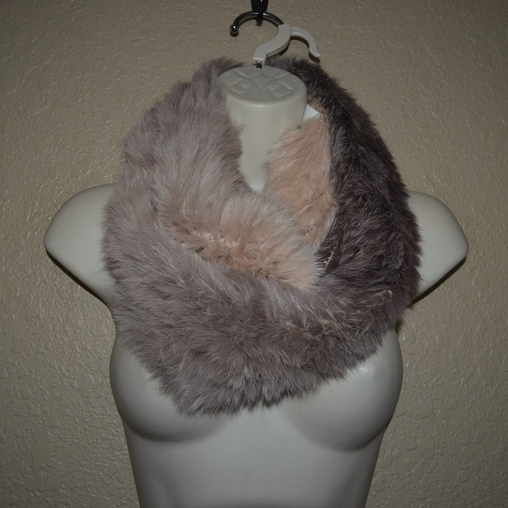GORGEOUS! Yves Salomon Taupe Tan Rabbit Fur Infinity Scarf